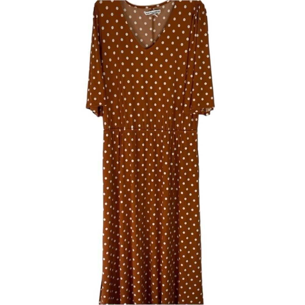 Girl With Curves Dress Women’s‎ Gingerbread Dot Flutter Sleeve Midi L Tall